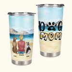 Citation Personnalisée Maman/Papa Chien Paysage de Plage Tumbler 20oz avec Nom Anniversaire Noël Cadeau pour les Amoureux des Chiens