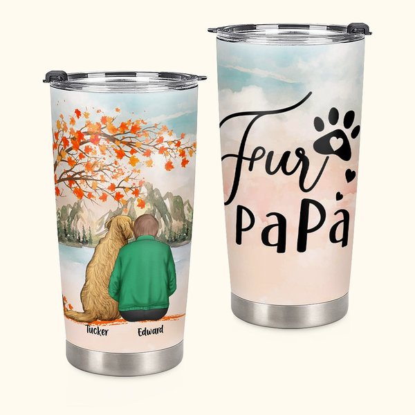 Gobelet personnalisé Fur Mama Papa Maple Tree Love 20oz avec nom Anniversaire Cadeau de Noël pour les amoureux des chiens