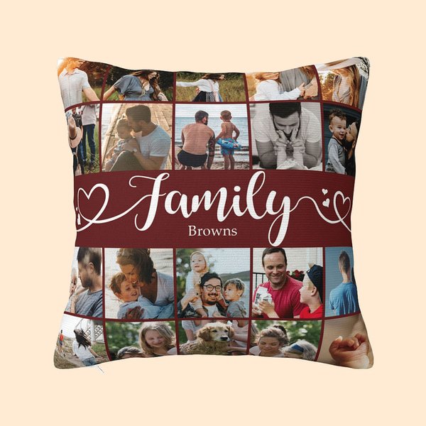 Personalized Family 20 Photos Collage Throw Pillow Cover with Name Home Decor Birthday Anniversary Christmas Gift for Family
