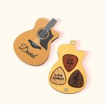 Personalized Wooden Guitar Picks with Storage Case Engraved Holder Box Birthday Gift for Guitar Player Musician