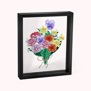 Dessin Transparent en Verre Personnalisé avec 1-12 Fleurs de Naissance Dessin de Bouquet avec Cadre pour Maman Grand-Mère Cadeau Anniversaire Fête
