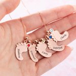 Personalized 1-5 Baby Feet with Birthstone Sterling Silver Necklace Mother's Day Thanksgiving Day Jewelry Gift for Mother Grandma