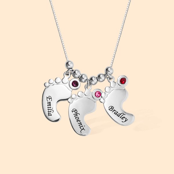 Baby Feet Birthstone Necklace Mother's Day Jewelry