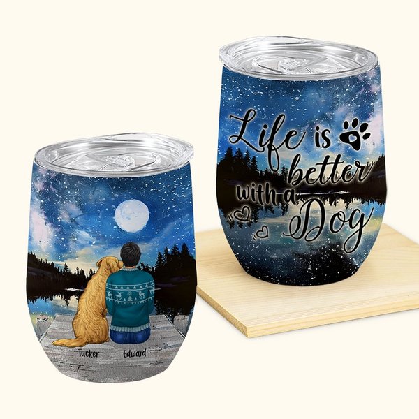 Gepersonaliseerde Life Is Better With Dogs Wijn Tumbler Food Grade Roestvrij staal Verjaardag Kerstcadeau voor hondenliefhebbers