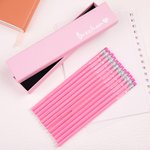 Personalised Fashion Doll Theme Box of 12 HB Pencils with Name and Rubber Pink Stationery Set Back to School Gift for Kids Girls