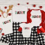 Sudadera de Navidad Retro Personalizada Camiseta Onesie de bebé con cornamenta y sombrero de Papá Noel Diseño Regalo de Navidad para la familia Niño