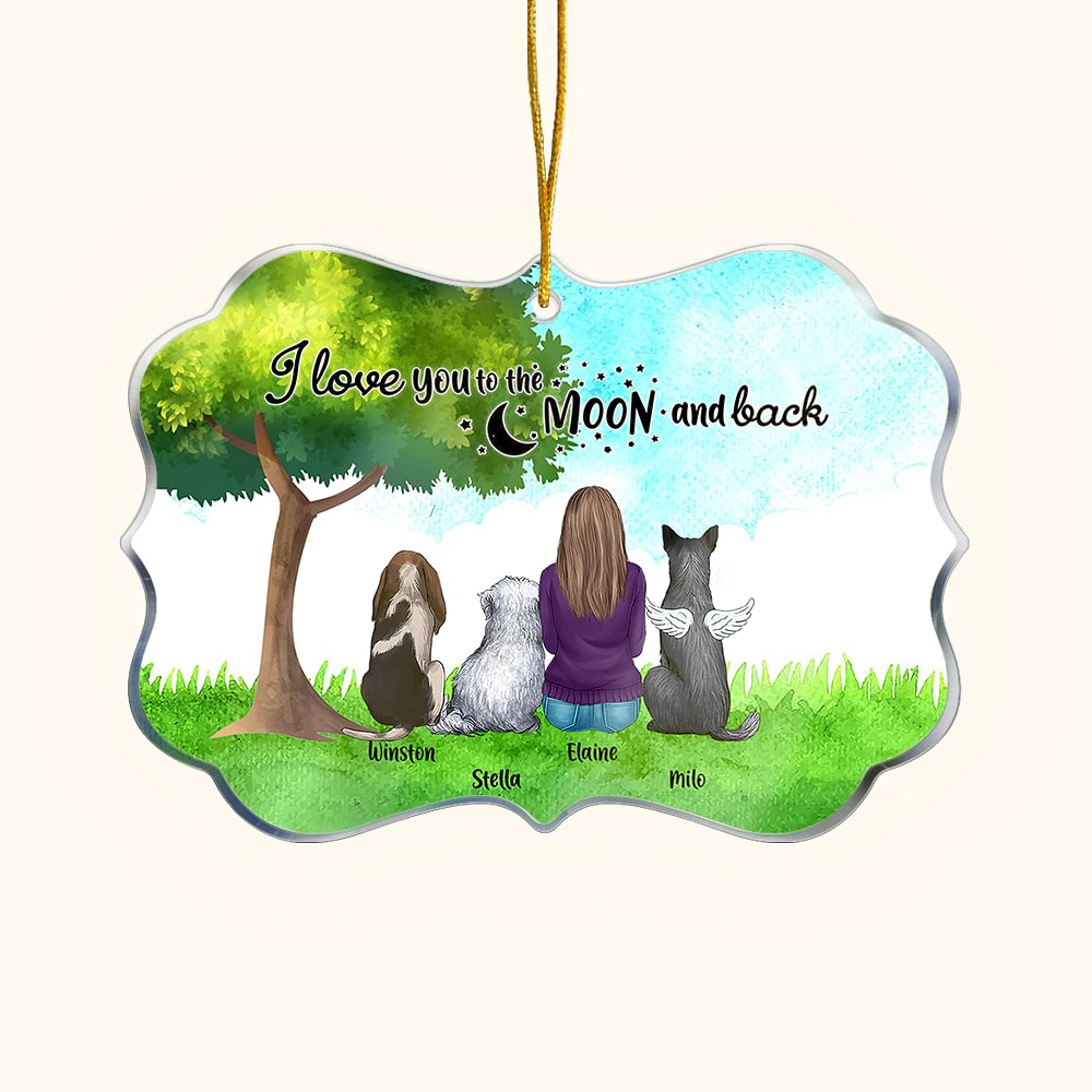 Personalizzato I Love You To The Moon And Back Sfondo verde Ornamento acrilico Regalo commemorativo per gli amanti degli animali domestici