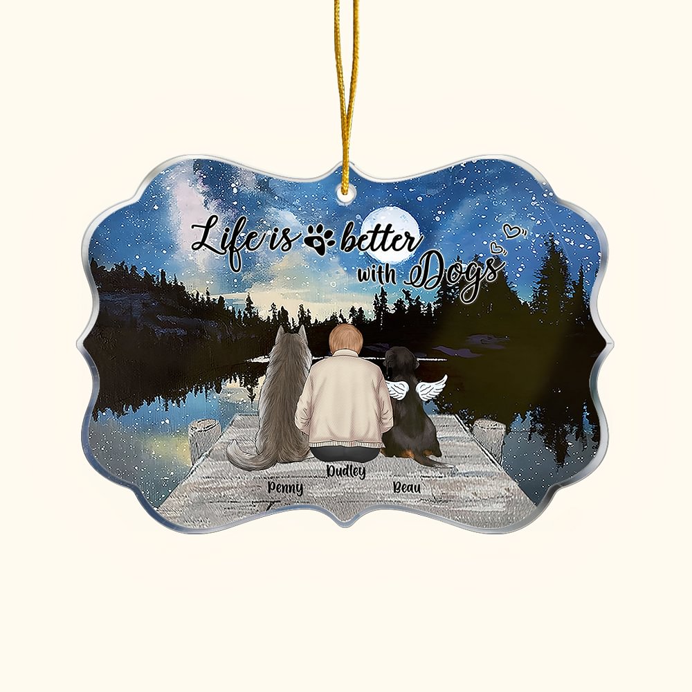 Ornement suspendu en acrylique personnalisé Life Is Better With Dogs Charming Night Irregular Shape Christmas Memorial Gift for Pet Lovers (La vie est