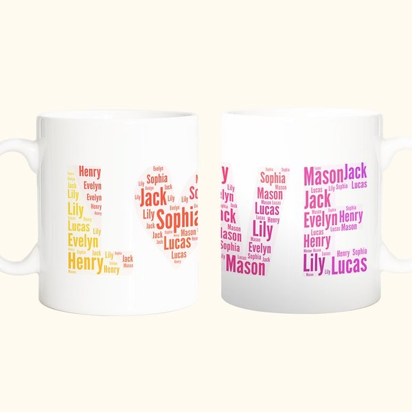 Mug en Céramique Personnalisé avec 2-20 Noms Tasse à Café Cadeau de Noël pour les Grands-parents et la Mère