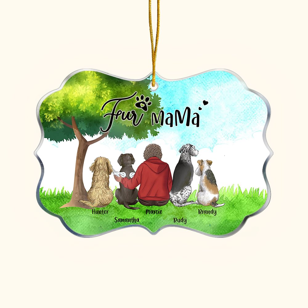 Ornement personnalisé en acrylique de forme irrégulière avec fond de forêt verte Cadeau commémoratif pour les amoureux des animaux de compagnie