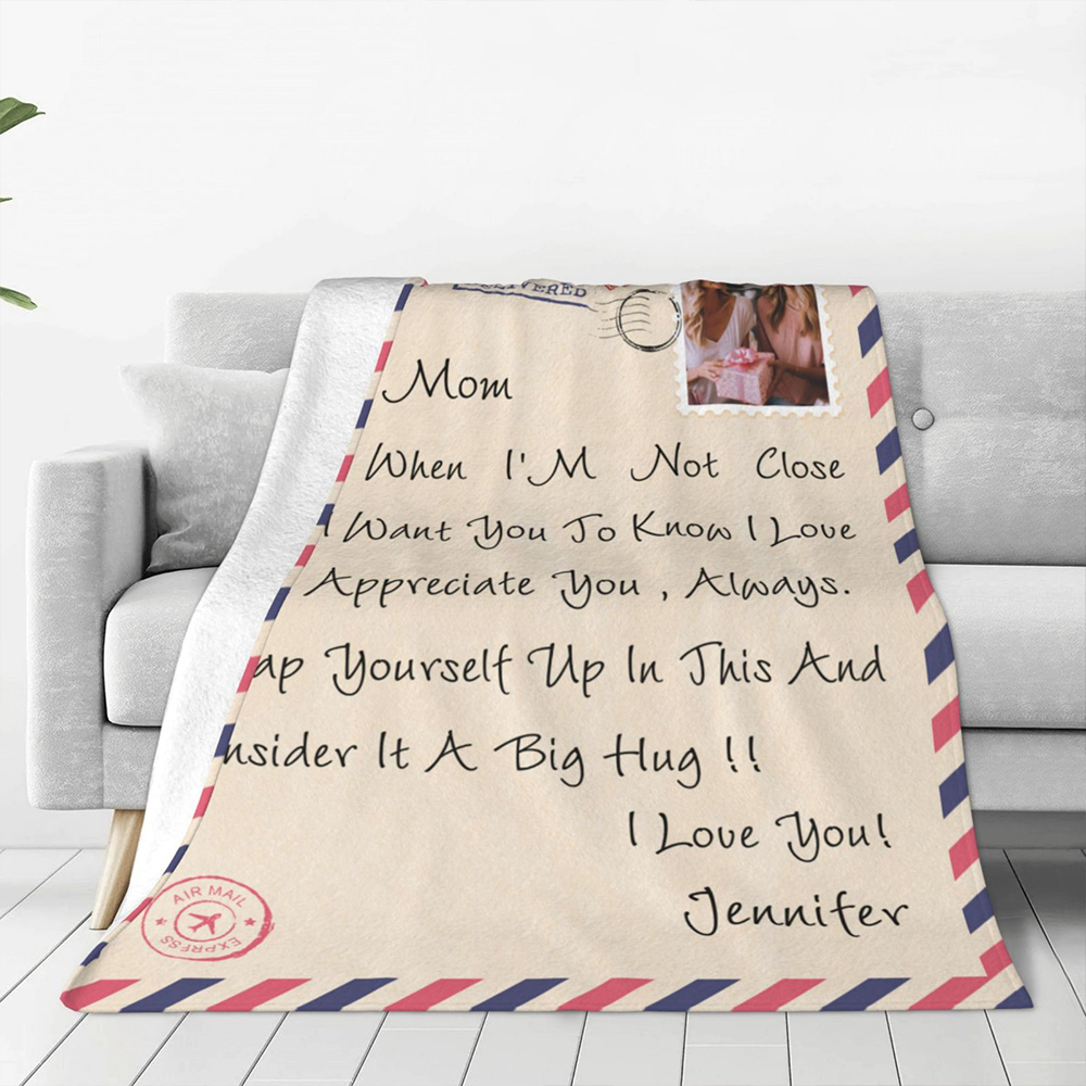 Couverture Polaire Sherpa Personnalisée avec Photo Nom Texte Couverture Style Papier Vintage Cadeau pour Famille Ami Amoureux à Distance