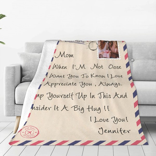 Couverture Polaire Sherpa Personnalisée avec Photo Nom Texte Couverture Style Papier Vintage Cadeau pour Famille Ami Amoureux à Distance