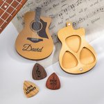 Personalized Wooden Guitar Picks with Storage Case Engraved Holder Box Birthday Gift for Guitar Player Musician