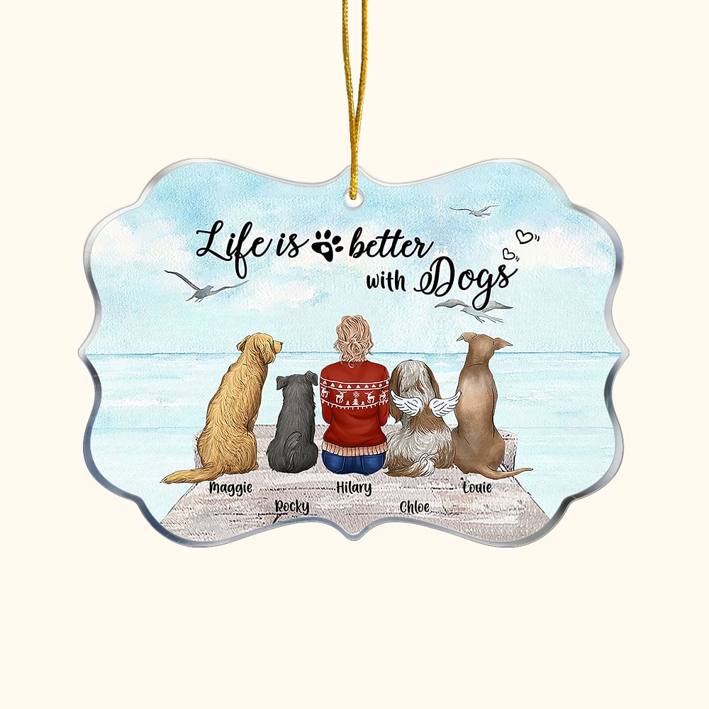 Personalizzato La vita è migliore con i cani Ponte Sunrise acrilico appeso Ornamento commemorativo per gli amanti degli animali domestici