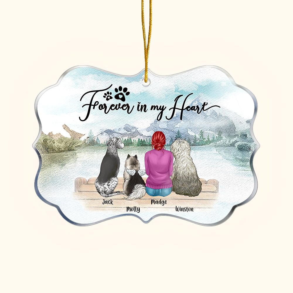 Ornement personnalisé Forever In My Heart en acrylique de forme irrégulière Cadeau de Noël et d'anniversaire pour les amis et les amoureux des chiens