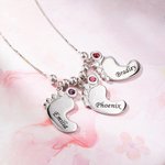 Personalized 1-5 Baby Feet with Birthstone Sterling Silver Necklace Mother's Day Thanksgiving Day Jewelry Gift for Mother Grandma