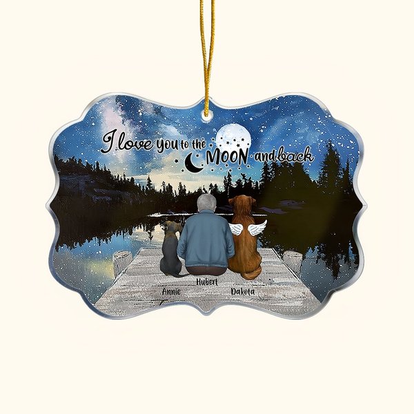 Ornamento acrílico personalizado I Love You To The Moon And Back Enjoying Starry Night Irregular Shape Christmas Memorial Gift for Pet Lover Owner