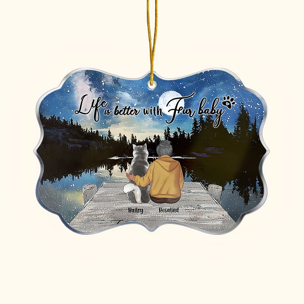 Ornement suspendu en acrylique personnalisé Nuit étoilée avec bébé en fourrure Cadeau commémoratif de Noël pour l'amoureux des animaux de compagnie