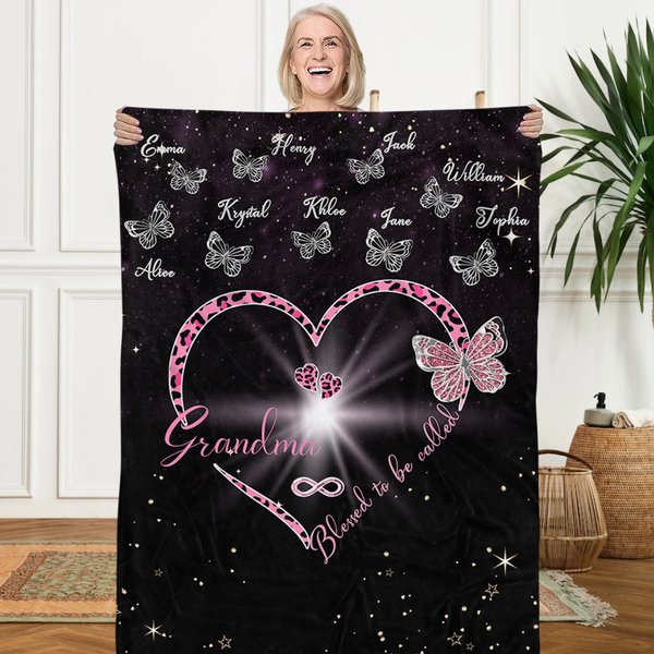 Couverture Papillon en Coeur Personnalisée avec Texte Blessed to Be Called Nana Cadeau d'Anniversaire Fête des Mères pour Maman Grand-mère