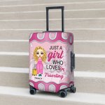 Personalized Just A Person Who Loves Traveling Luggage Protective Cover with Name Fits 18-32 Inches Suitcase Vacation Gift for Travel Lover