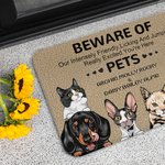 Tapis de porte personnalisé Beware of Pet My Intensely Friendly Welcome Funny Christmas Birthday Gift for Cat Dog Lover (Cadeau d'anniversaire pour ch