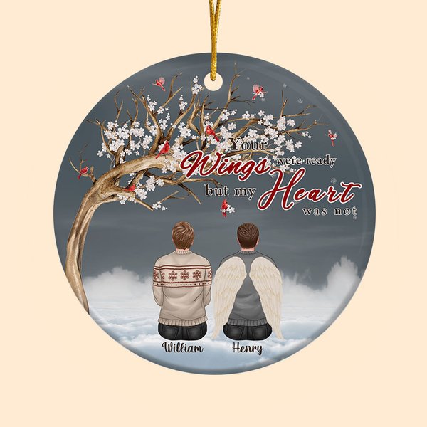 Personalizzato Le tue ali erano pronte ma il mio cuore non lo era Ornamento in ceramica Regalo di Natale commemorativo per amici e famiglia