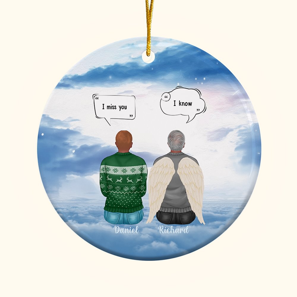 Ornement en céramique rond personnalisé I Miss You I Know Cadeau commémoratif pour la famille et les amis