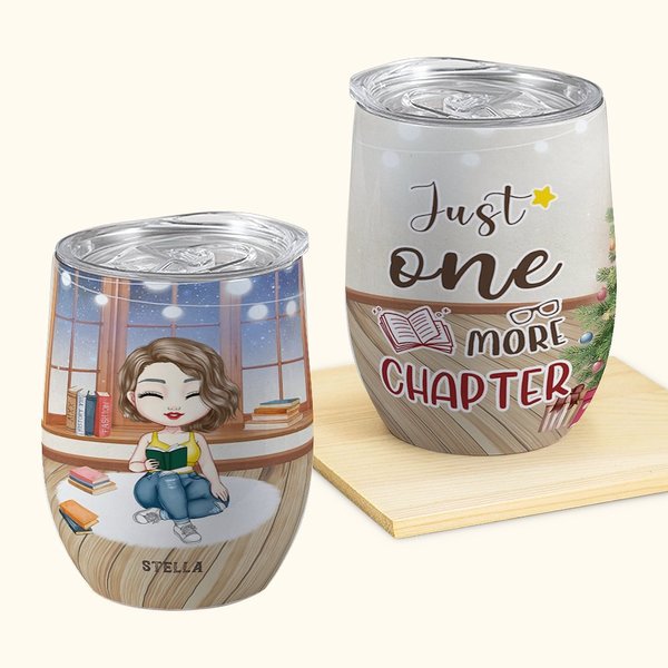 Vaso de vino personalizado Just One More Chapter Christmas Style 12oz Regalo de lectura Regalo de Navidad Regalo de cumpleaños para los amantes de los