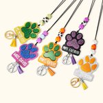 Personalized Glitter Paw Print ID Badge Lanyard with Beads Tassels Appreciation Gift for Teacher Pet Lover