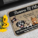Alfombrilla de puerta personalizada Beware of Pet Funny Door Mat with Non-Slip Backing Cat Dog Pet Lovers Gift for Home Office Decor