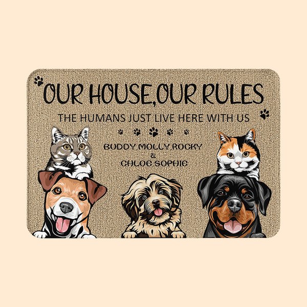 Personalized My House My Rules Pet Welcome Door Mat Funny Christmas Gift for Dog Cat Pet Lovers