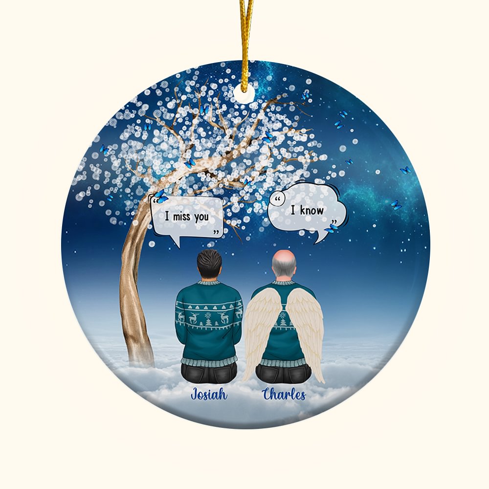 Ornement Rond en Céramique Personnalisé avec Vues de Dos 2-4 Personnages I Miss You I Know Décoration de Sapin Cadeau de Souvenir pour Famille Amis