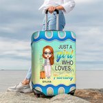 Personalized Just A Person Who Loves Traveling Luggage Protective Cover with Name Fits 18-32 Inches Suitcase Vacation Gift for Travel Lover