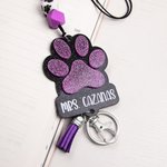 Personalized Glitter Paw Print ID Badge Lanyard with Beads Tassels Appreciation Gift for Teacher Pet Lover