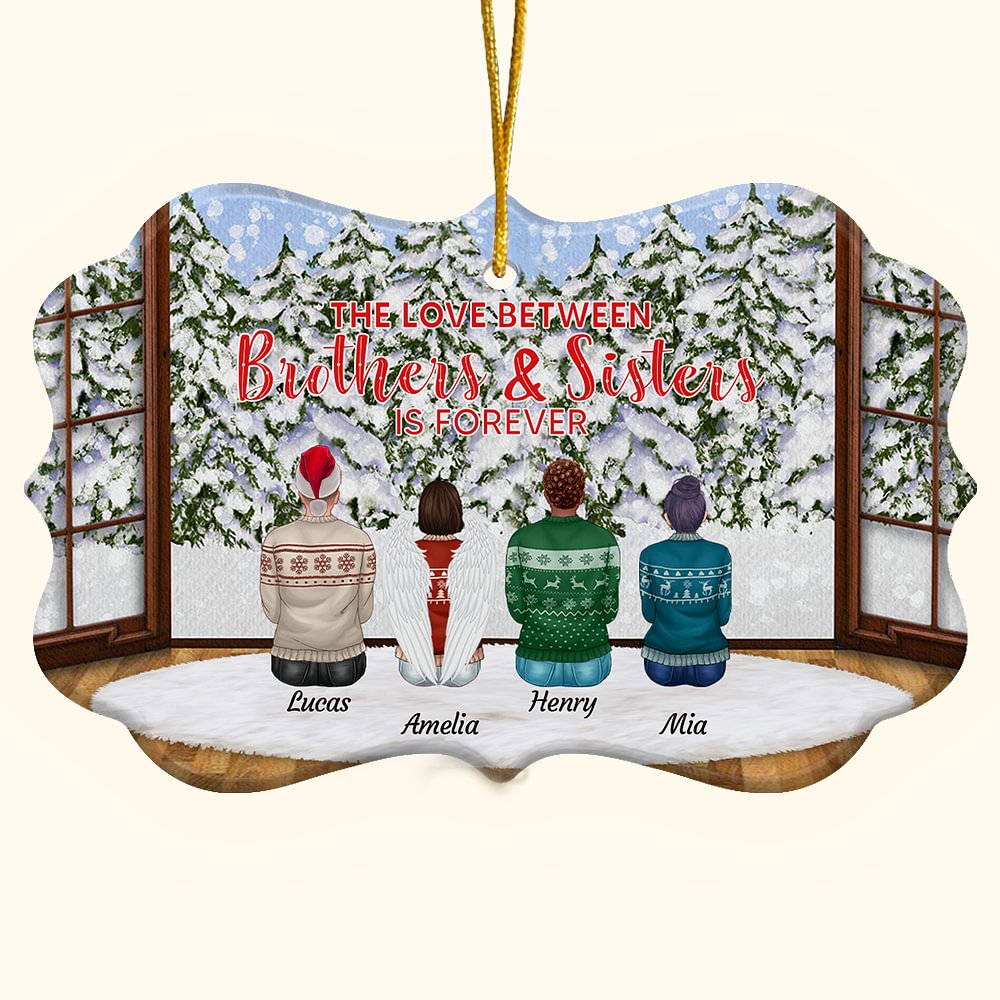 Ornement en céramique personnalisé L'amour entre frères et sœurs est éternel avec les noms Cadeau de Noël pour la famille Frères Sœurs