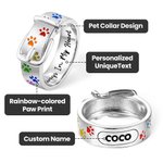 Personalized Name Text Memorial Ring with Paw Rainbow Puppy Collar Ring Loss of Pet Keepsake Pet Lover Gift