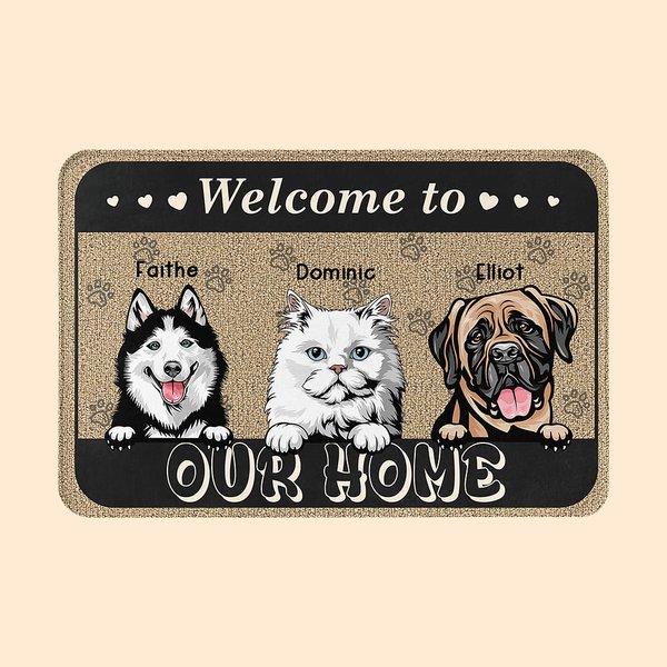 Personalizzato Welcome To My Home Stuoia della porta dell'animale domestico Divertente regalo per gli amanti del gatto e del cane per l'ingresso all'aperto.