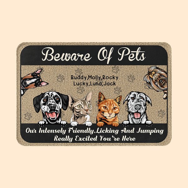 Alfombrilla de puerta personalizada Beware of Pet Funny Door Mat with Non-Slip Backing Cat Dog Pet Lovers Gift for Home Office Decor