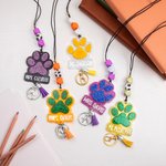 Personalized Glitter Paw Print ID Badge Lanyard with Beads Tassels Appreciation Gift for Teacher Pet Lover