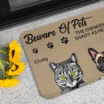 Personalized Beware of Pets Super Absorbent Door Mat Housewarming Christmas Gift for Dog Cat Pet Lovers