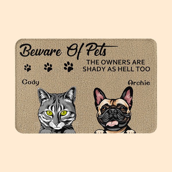 Personalized Beware of Pets Super Absorbent Door Mat Housewarming Christmas Gift for Dog Cat Pet Lovers