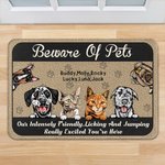 Alfombrilla de puerta personalizada Beware of Pet Funny Door Mat with Non-Slip Backing Cat Dog Pet Lovers Gift for Home Office Decor