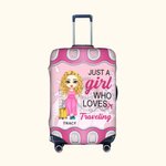 Personalized Just A Person Who Loves Traveling Luggage Protective Cover with Name Fits 18-32 Inches Suitcase Vacation Gift for Travel Lover