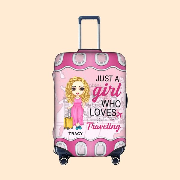 Personalized Just A Person Who Loves Traveling Luggage Protective Cover with Name Fits 18-32 Inches Suitcase Vacation Gift for Travel Lover