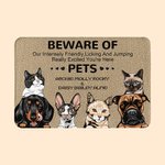 Tapis de porte personnalisé Beware of Pet My Intensely Friendly Welcome Funny Christmas Birthday Gift for Cat Dog Lover (Cadeau d'anniversaire pour ch