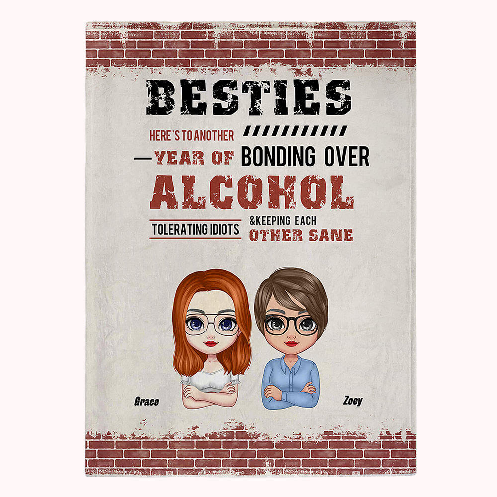 Personalized Blanket with Besties Here's To Another Year Of Bonding