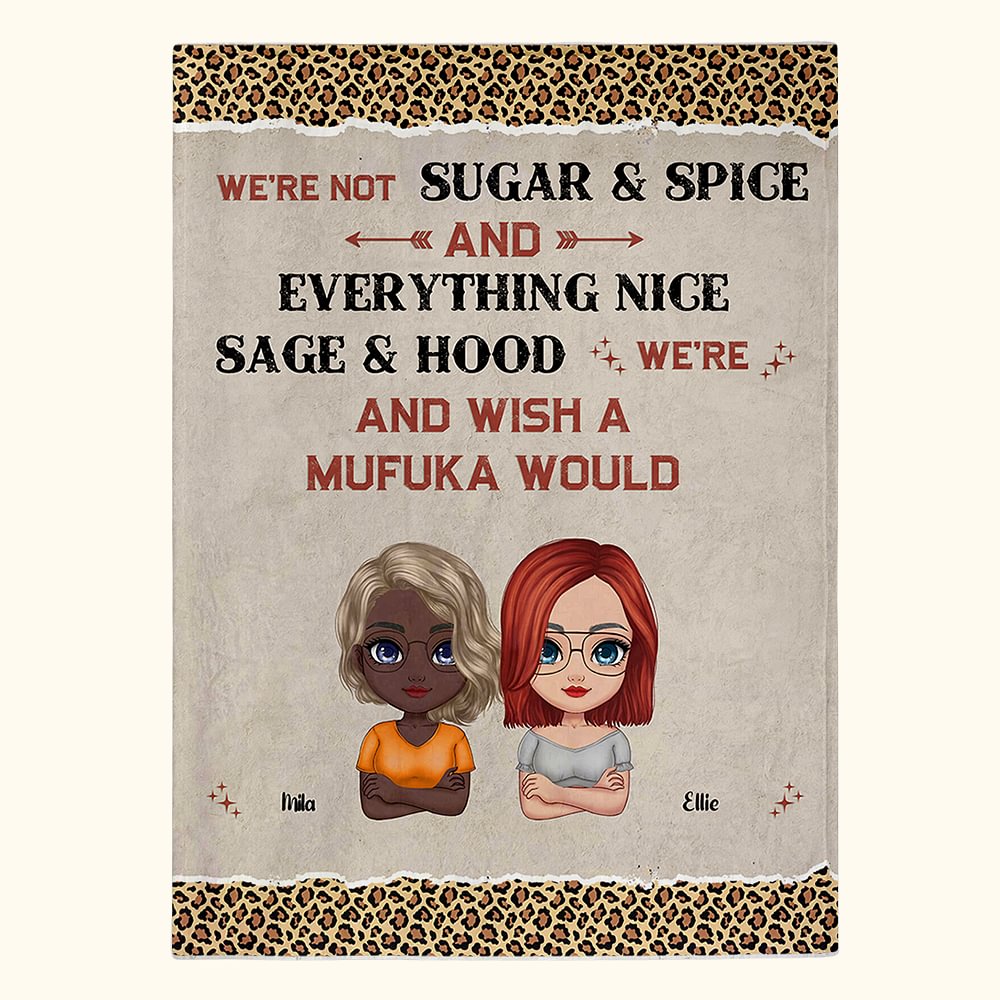 Couverture personnalisée style léopard We're Not Sugar & Spice Cadeau de Noël Cadeau d'anniversaire pour Bestie