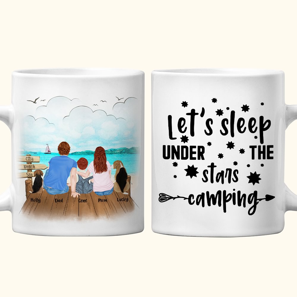 Tasse en céramique blanche personnalisée Let's Sleep Under The Stars Beach Vacation Family Camping Trip Mug Gift for Family Friend 11oz 15oz