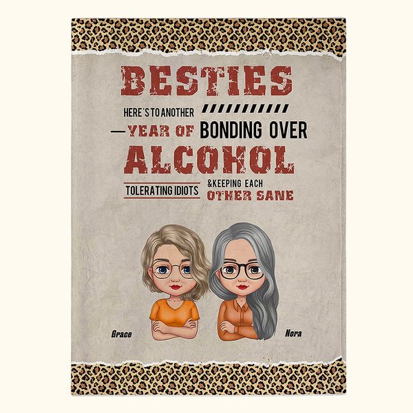 Manta personalizada estilo leopardo Por un año más de amistad con alcohol Regalo de Navidad Regalo de amistad para las mejores amigas