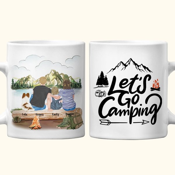 Personalisierte Let's Go Camping Mountain View White Keramik Becher Familie Camping Trip Becher Geschenk für Familie Freund 11oz 15oz
